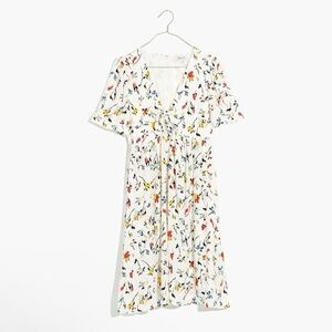 Madewell Tie Front Mini Dress Drifting Flowers Tossed Floral Antique Cream 12
